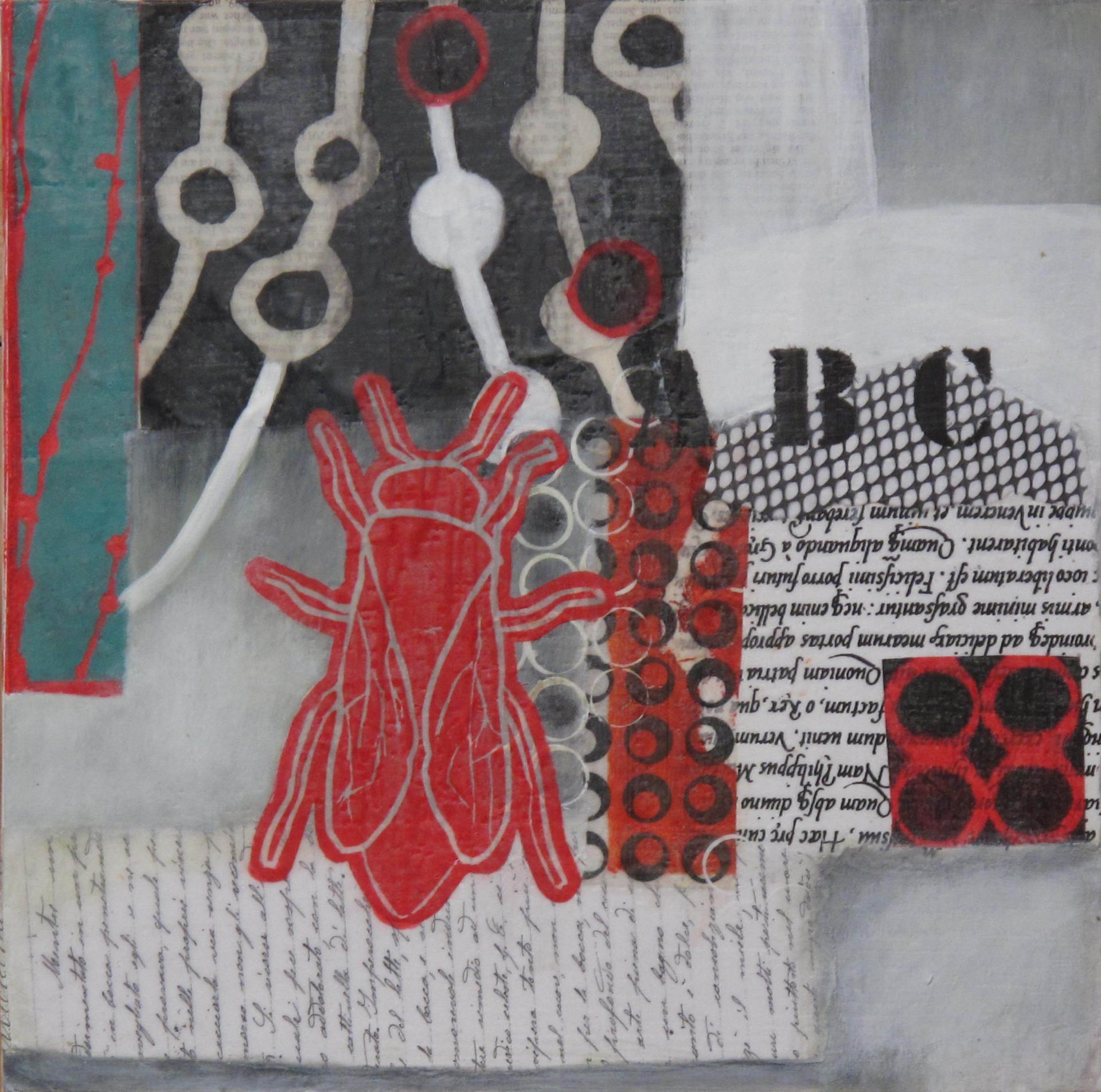 Grafisches I, 2013, Acryl, Collage, Wachs auf Leinwand, 30 x 30 cm